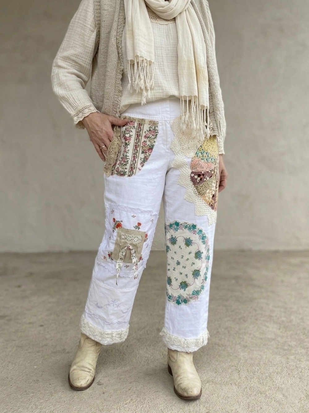 Upcycled Reworked Patchwork Linen Pants Size 12
